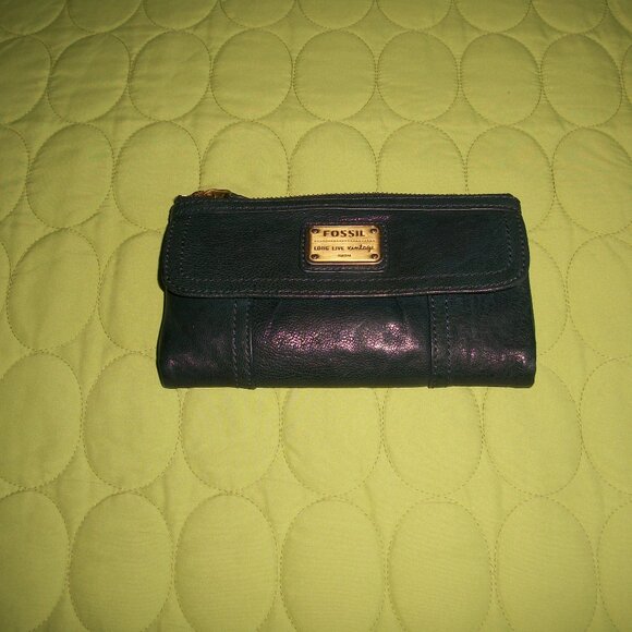Fossil "Long Live Vintage" Bifold Dark Blue Wallet - Picture 1 of 12